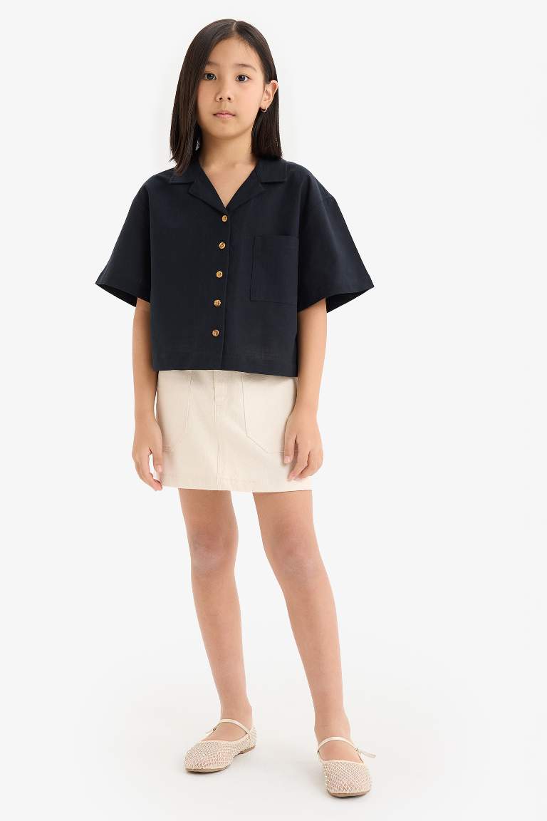 Girl Linen Short Sleeve Crop Shirt