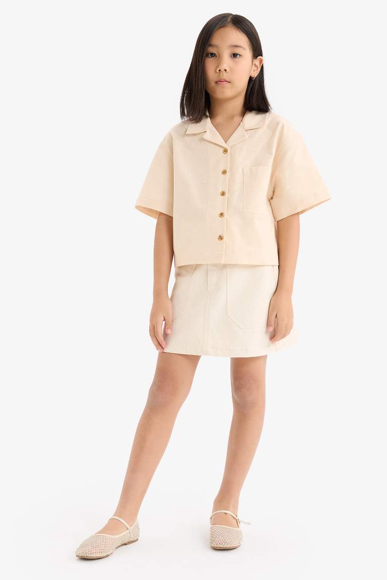 Girl Linen Short Sleeve Crop Shirt