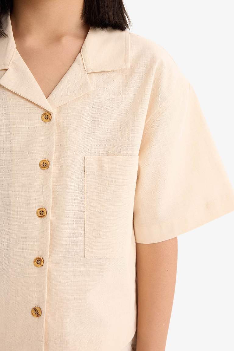 Girl Linen Short Sleeve Crop Shirt