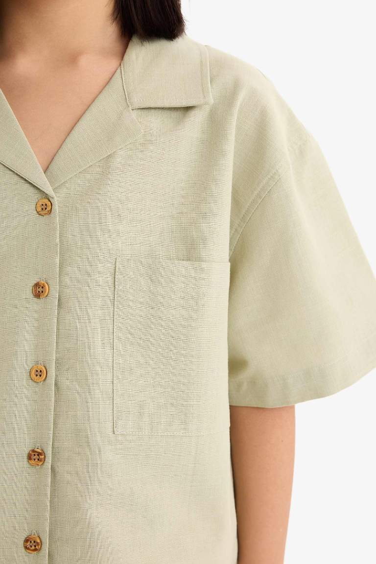 Girl Linen Short Sleeve Crop Shirt