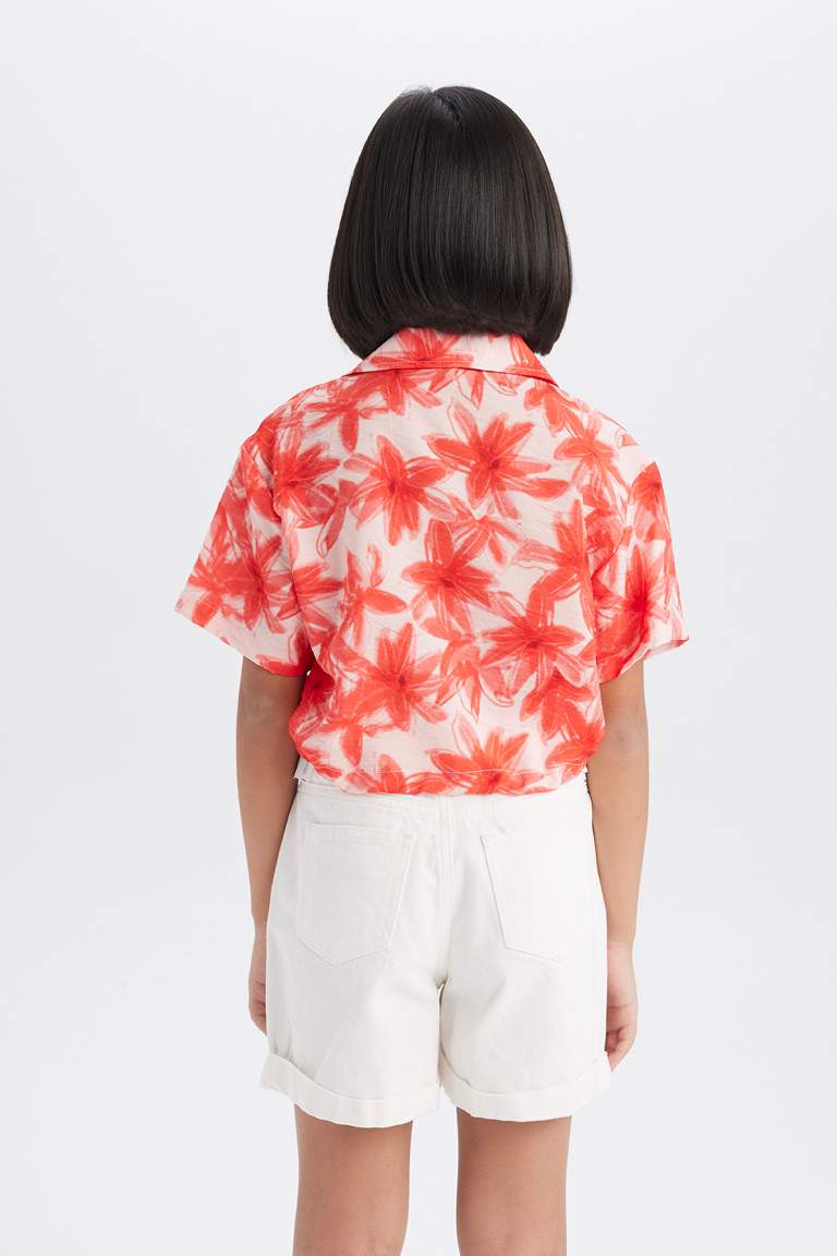 Girl Patterned Short Sleeve Crop Shirt