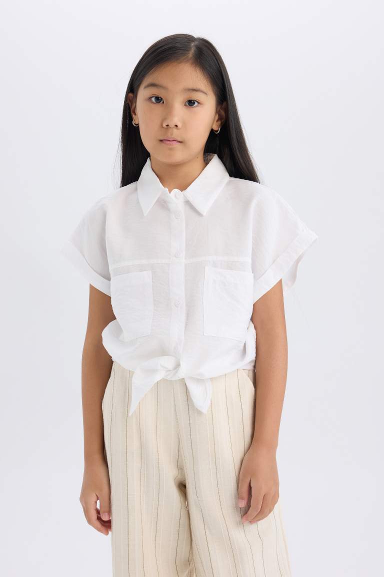 Girl Tie Detailed Short Sleeve Crop Shirt