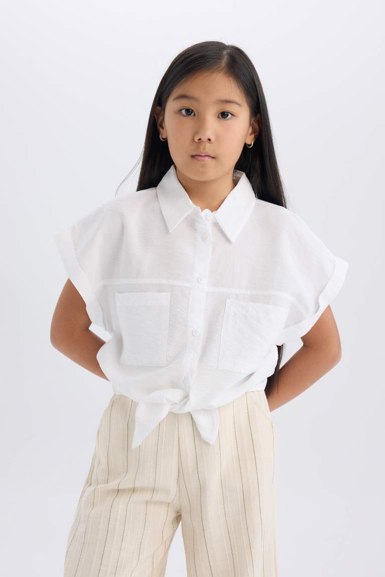 Girl Tie Detailed Short Sleeve Crop Shirt