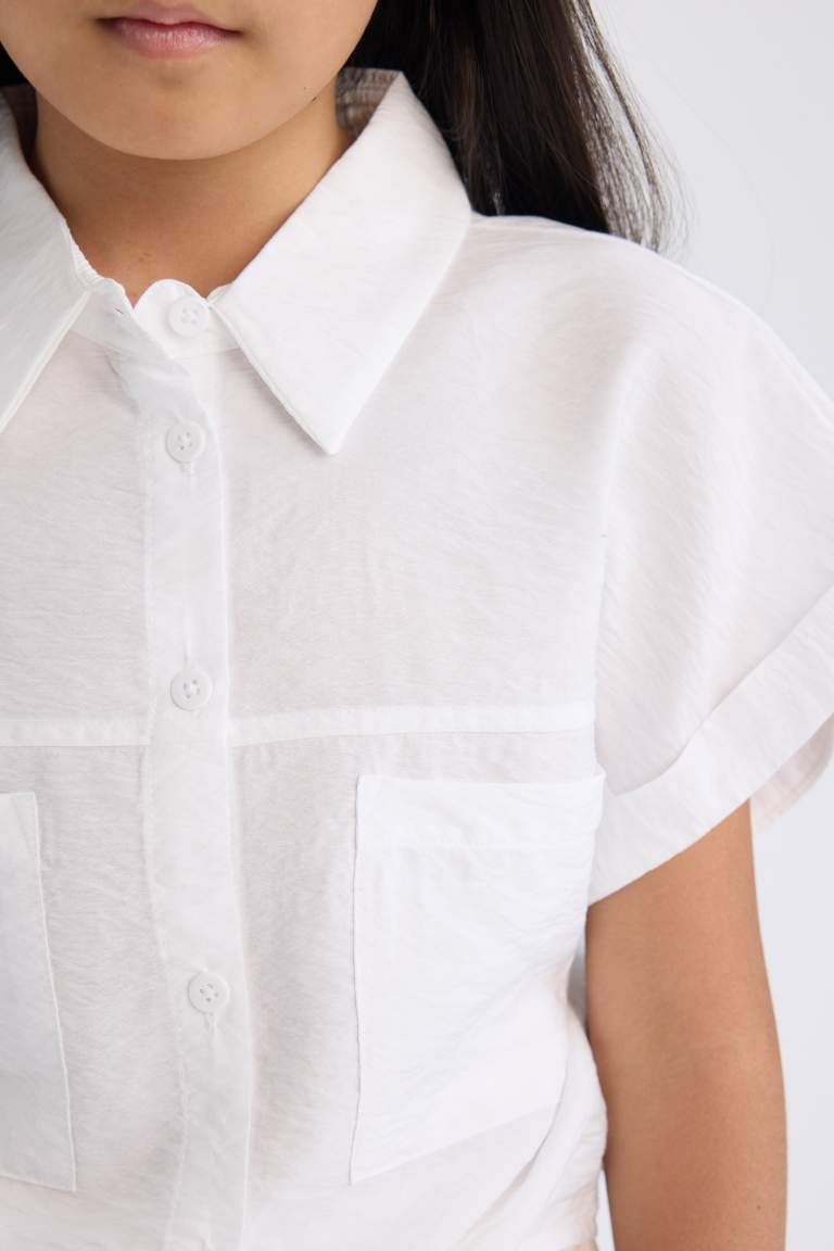 Girl Tie Detailed Short Sleeve Crop Shirt