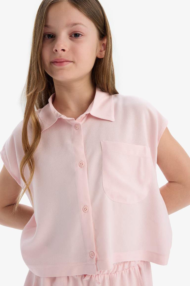 Girl Cotton Short Sleeve Crop Shirt