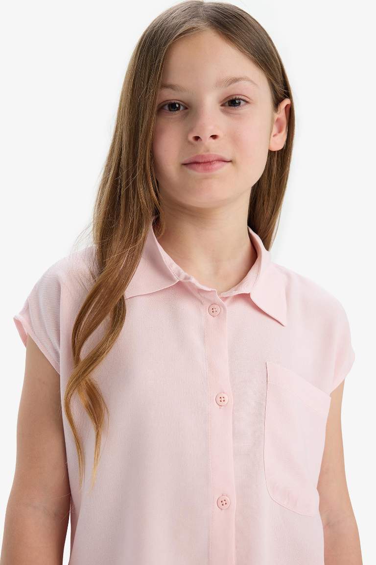 Girl Cotton Short Sleeve Crop Shirt