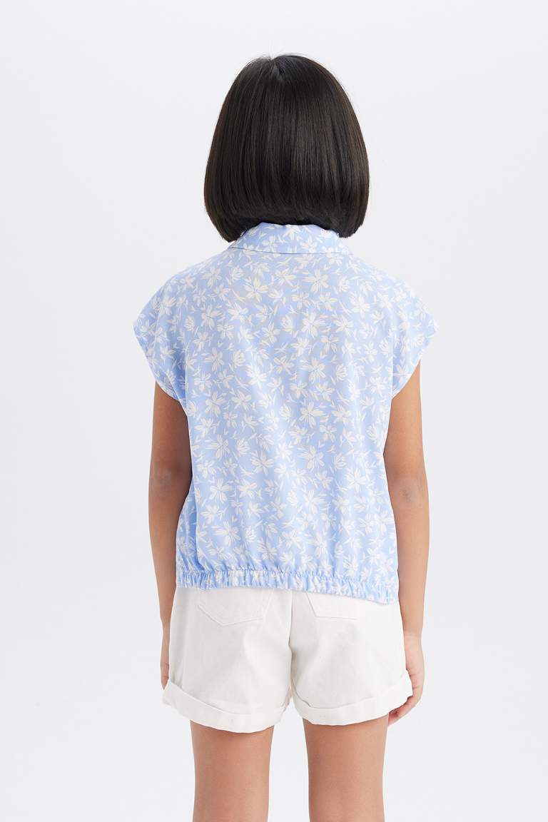 Girl Cotton Floral Short Sleeve Crop Shirt