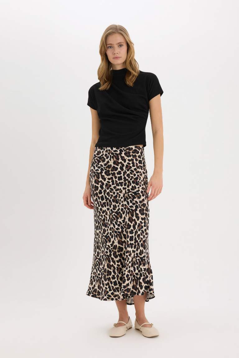 A Cut Satin Normal Waist Maxi Skirt