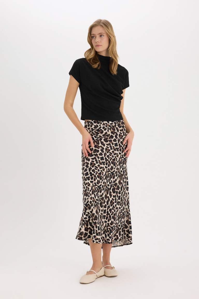 A Cut Satin Normal Waist Maxi Skirt