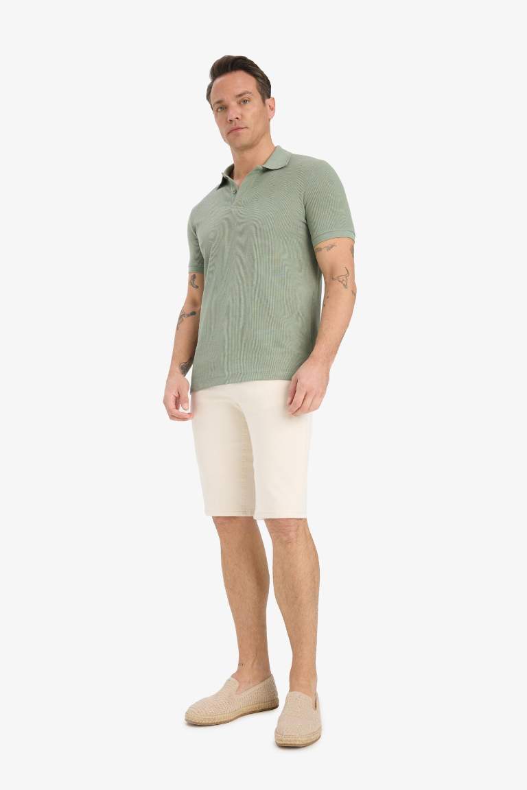 Regular Fit Kısa Kollu Dokulu Waffle Polo Tişört