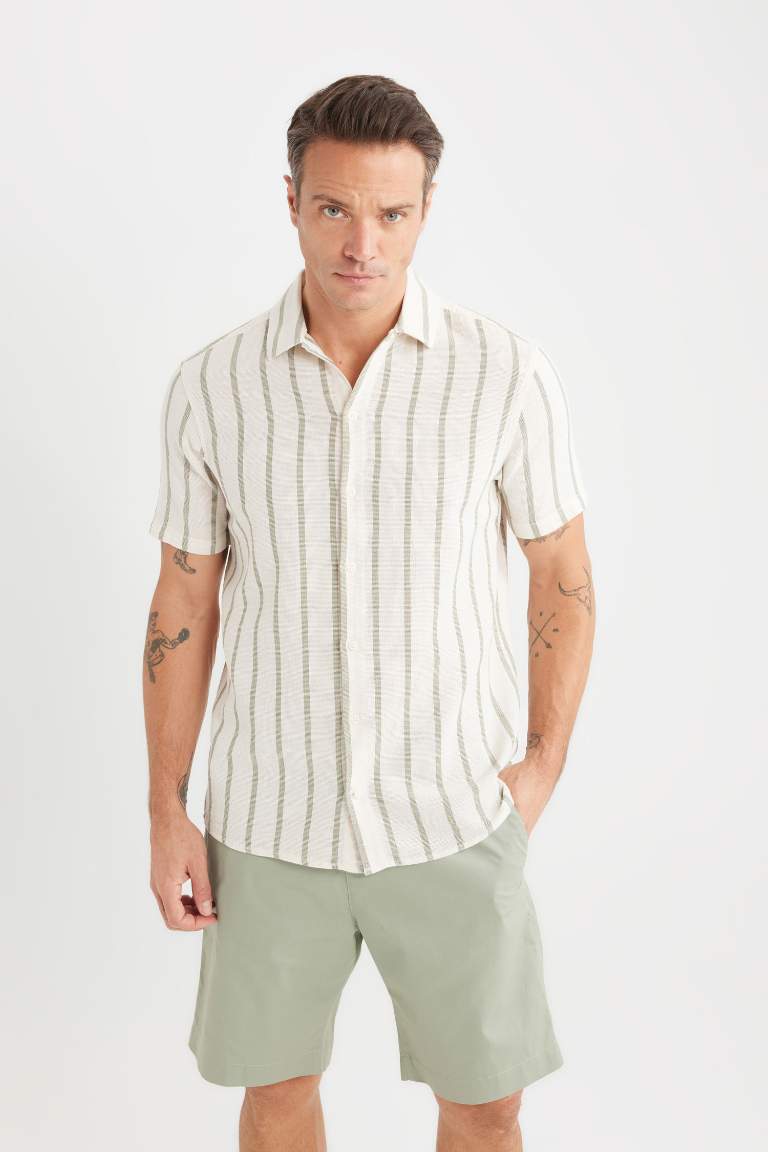 Regular Fit Polo Collar Striped Striped Short Sleeve Shirt