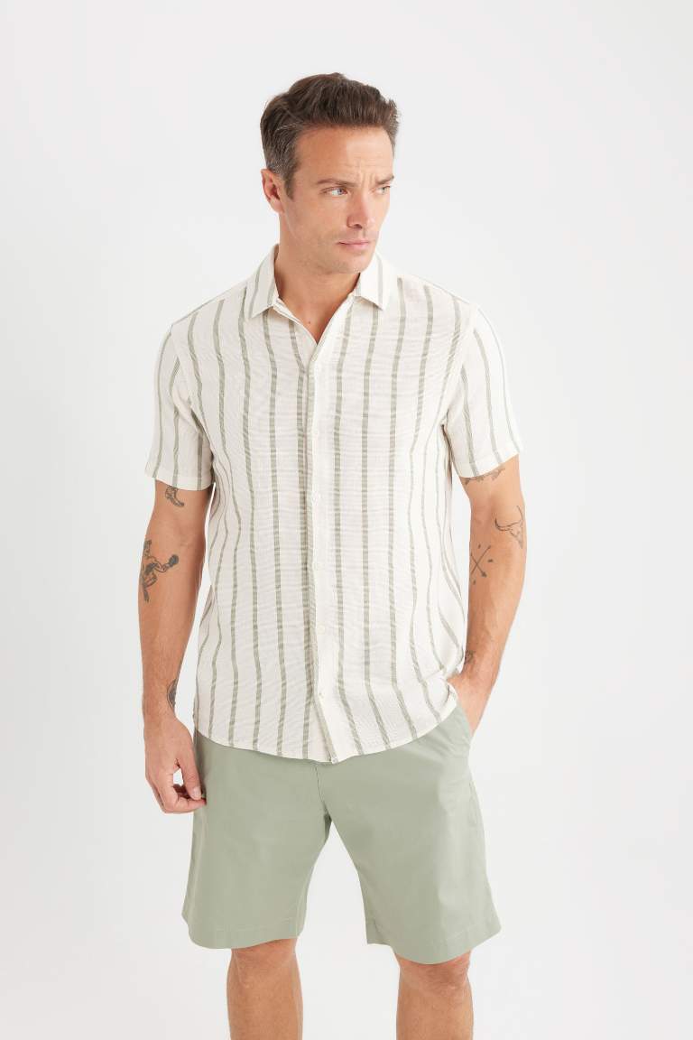 Regular Fit Polo Collar Striped Striped Short Sleeve Shirt