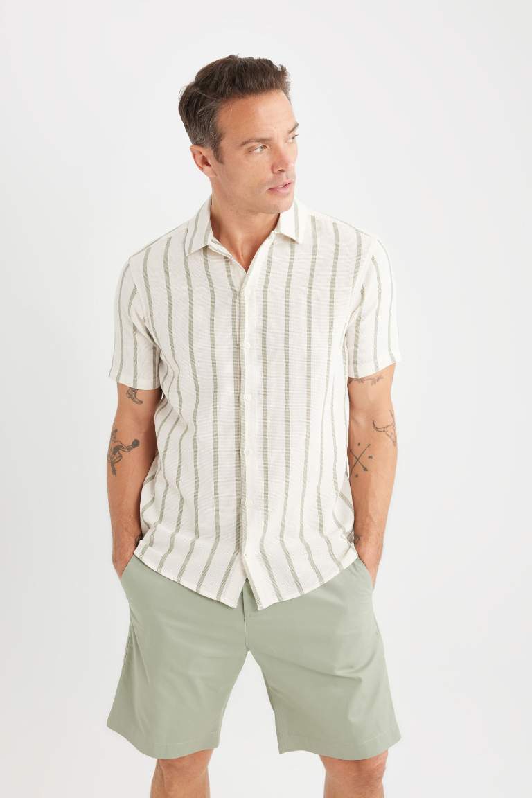 Regular Fit Polo Collar Striped Striped Short Sleeve Shirt