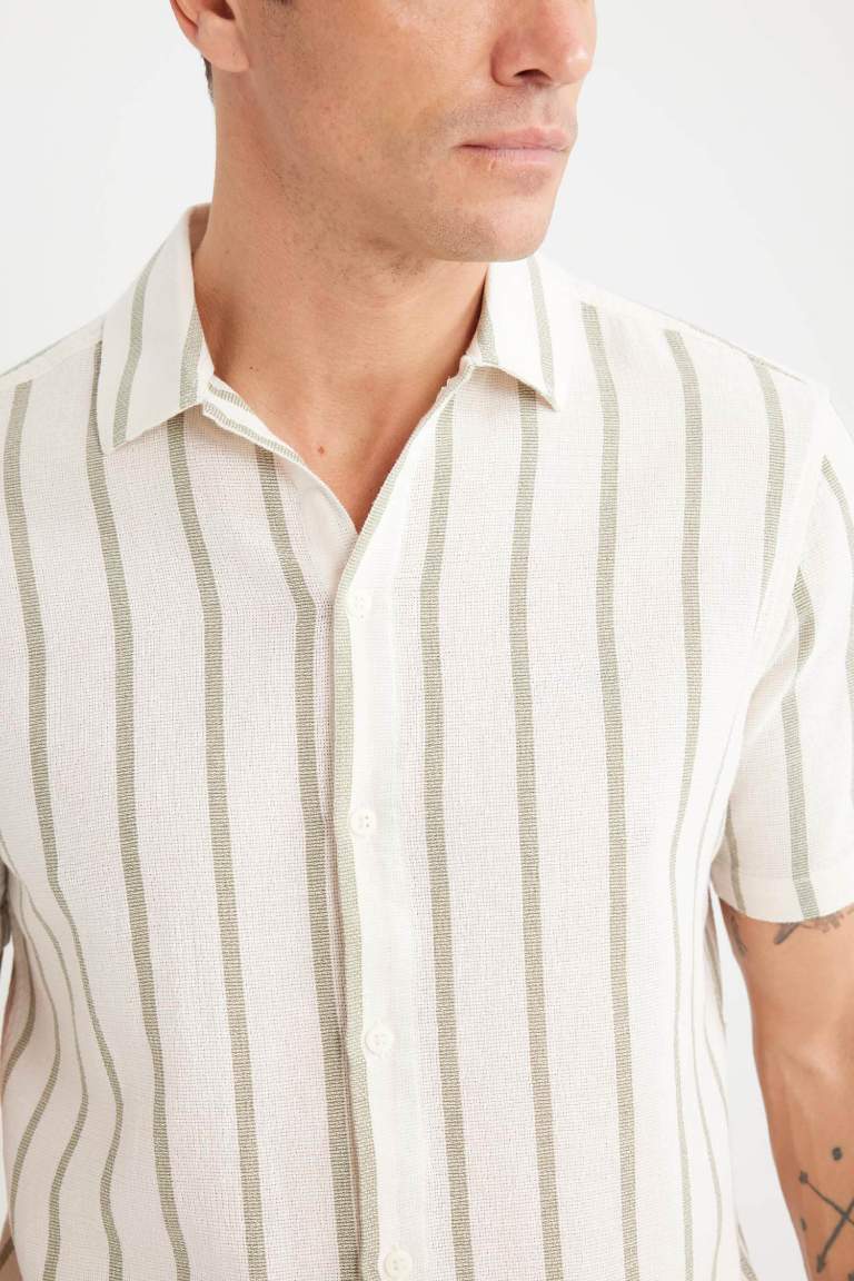 Regular Fit Polo Collar Striped Striped Short Sleeve Shirt