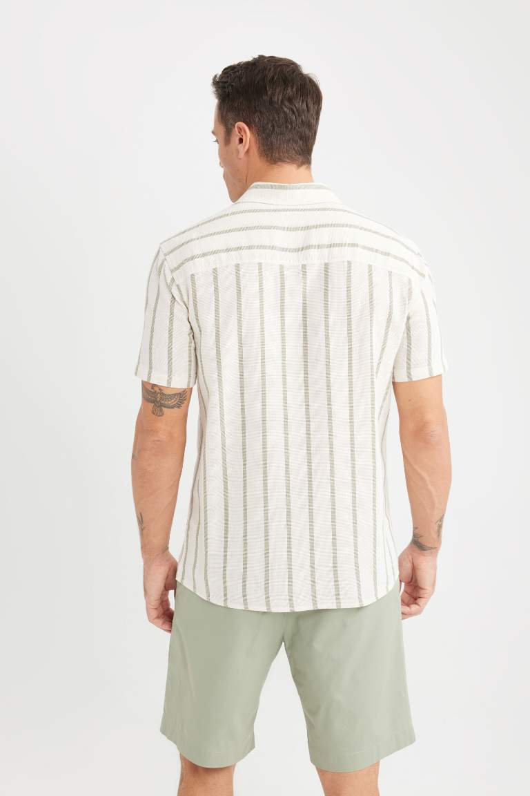 Regular Fit Polo Collar Striped Striped Short Sleeve Shirt