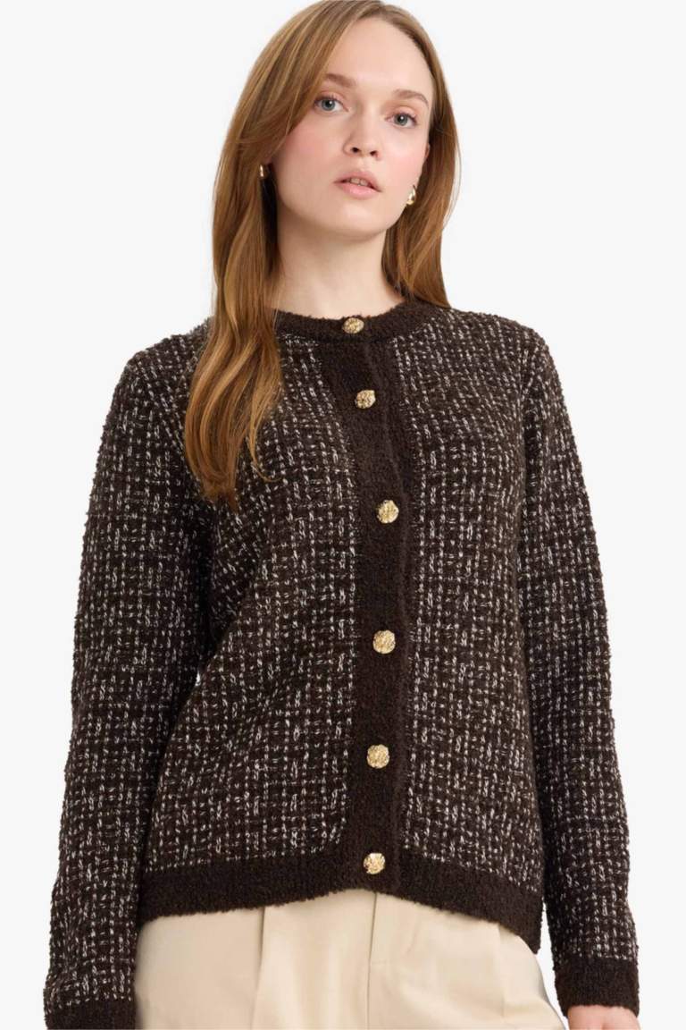 Regular Fit Bisiklet Yaka Düğmeli Triko Hırka