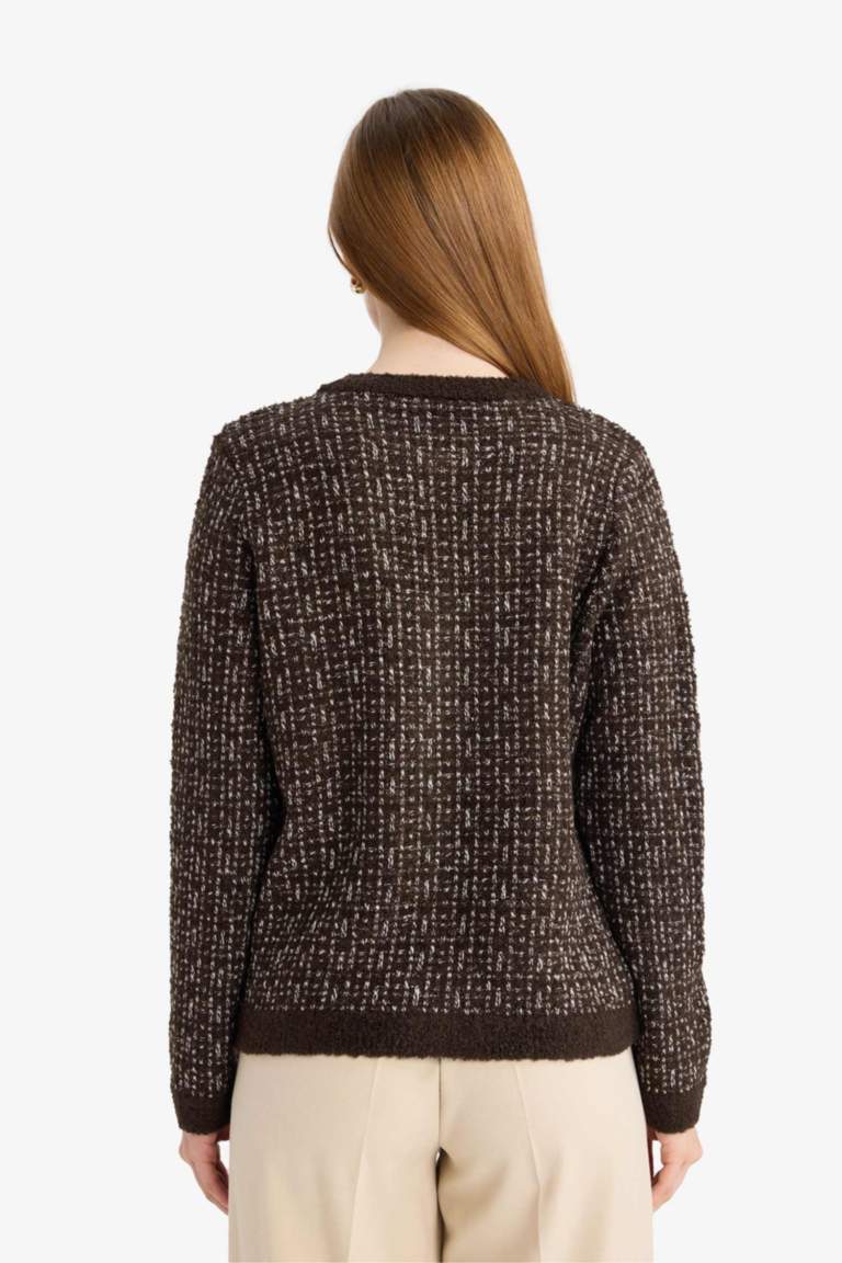 Regular Fit Bisiklet Yaka Düğmeli Triko Hırka