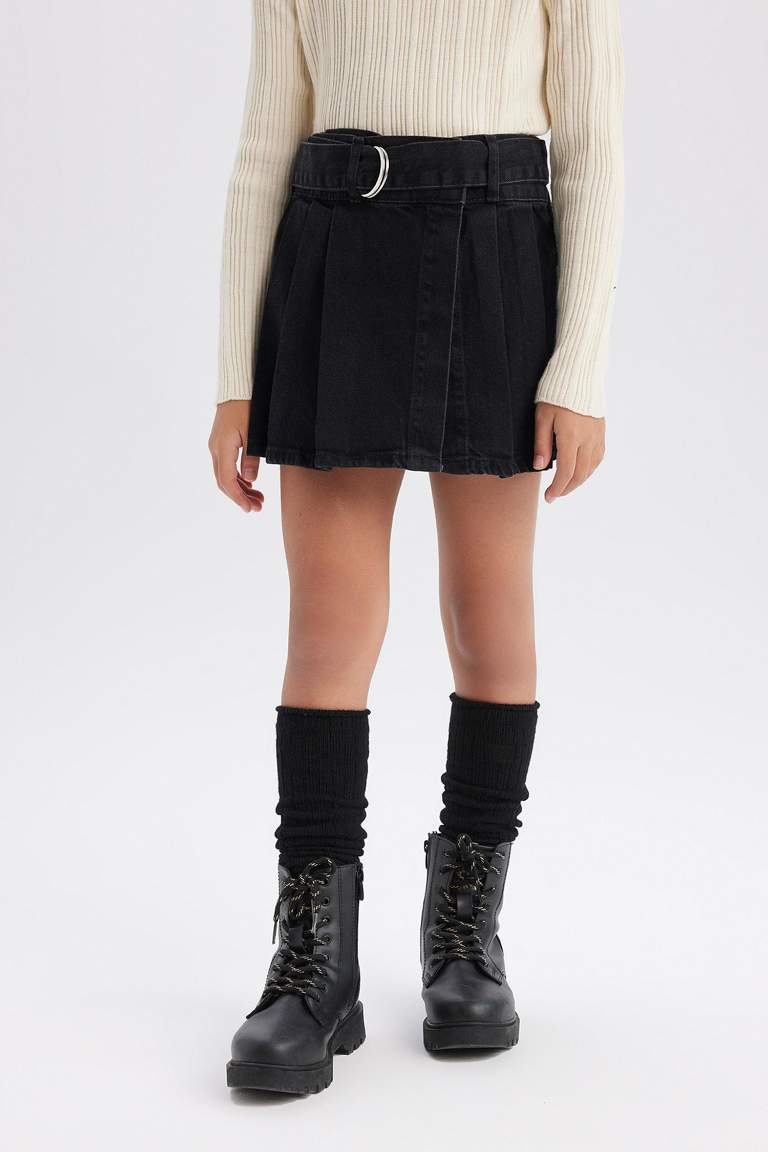 Girl Belted Jean Short Skort