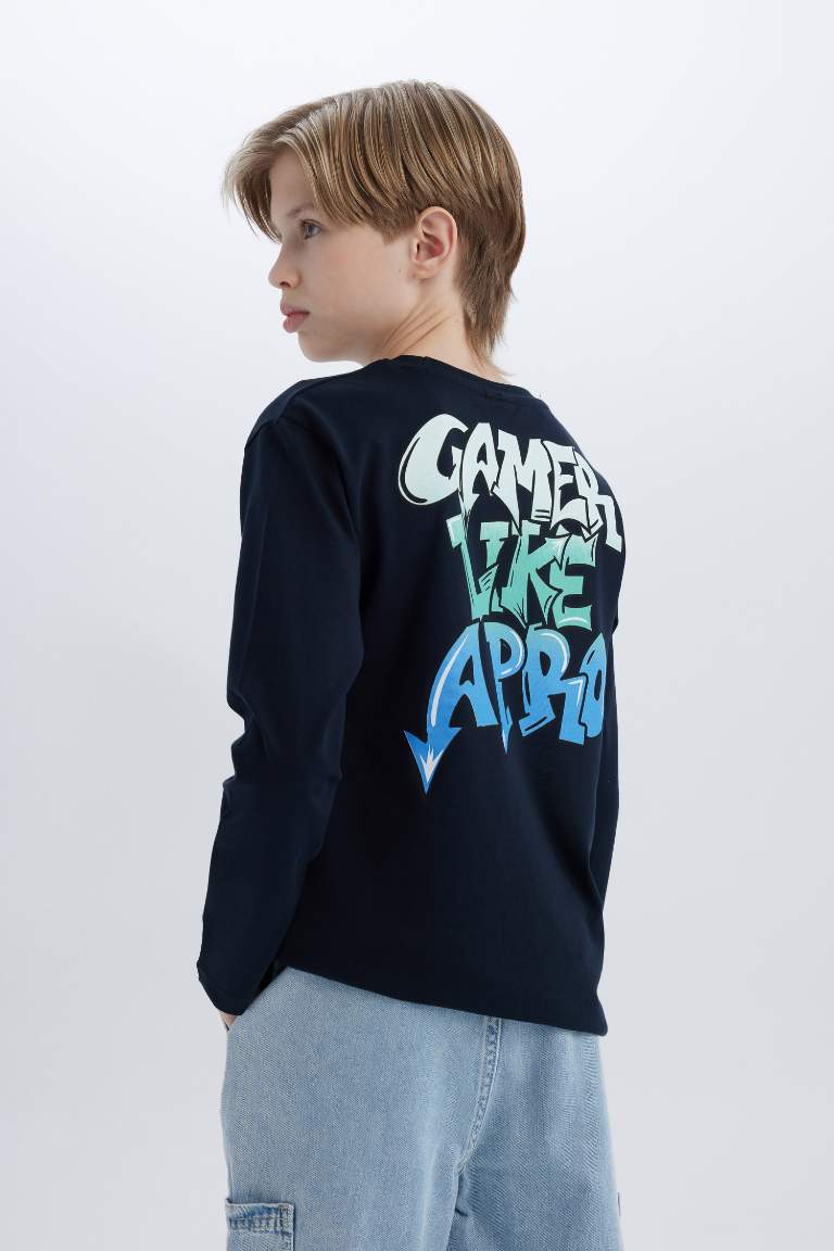 Boy Crew Neck Back Printed Long Sleeve T-Shirt