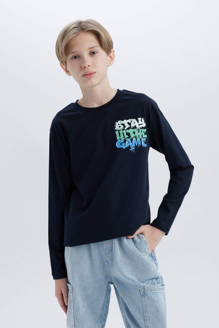 Boy Crew Neck Back Printed Long Sleeve T-Shirt