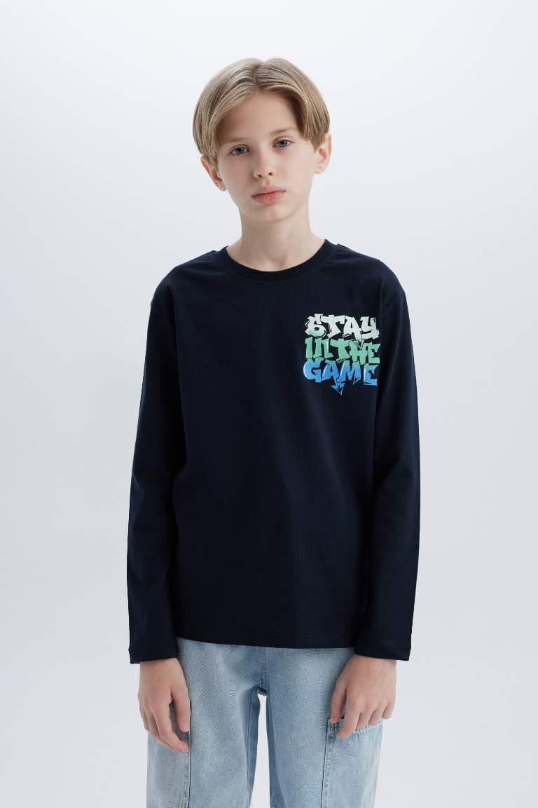 Boy Crew Neck Back Printed Long Sleeve T-Shirt