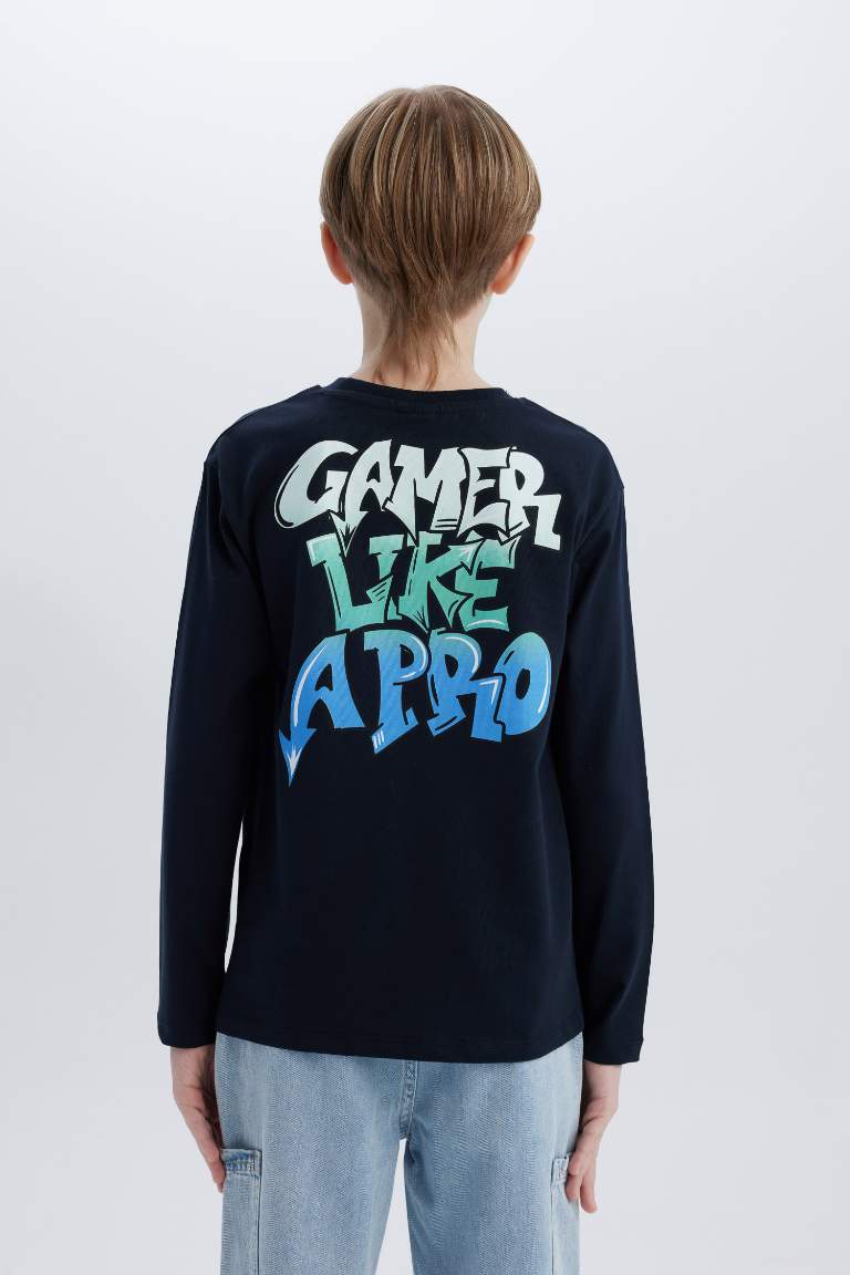 Boy Crew Neck Back Printed Long Sleeve T-Shirt