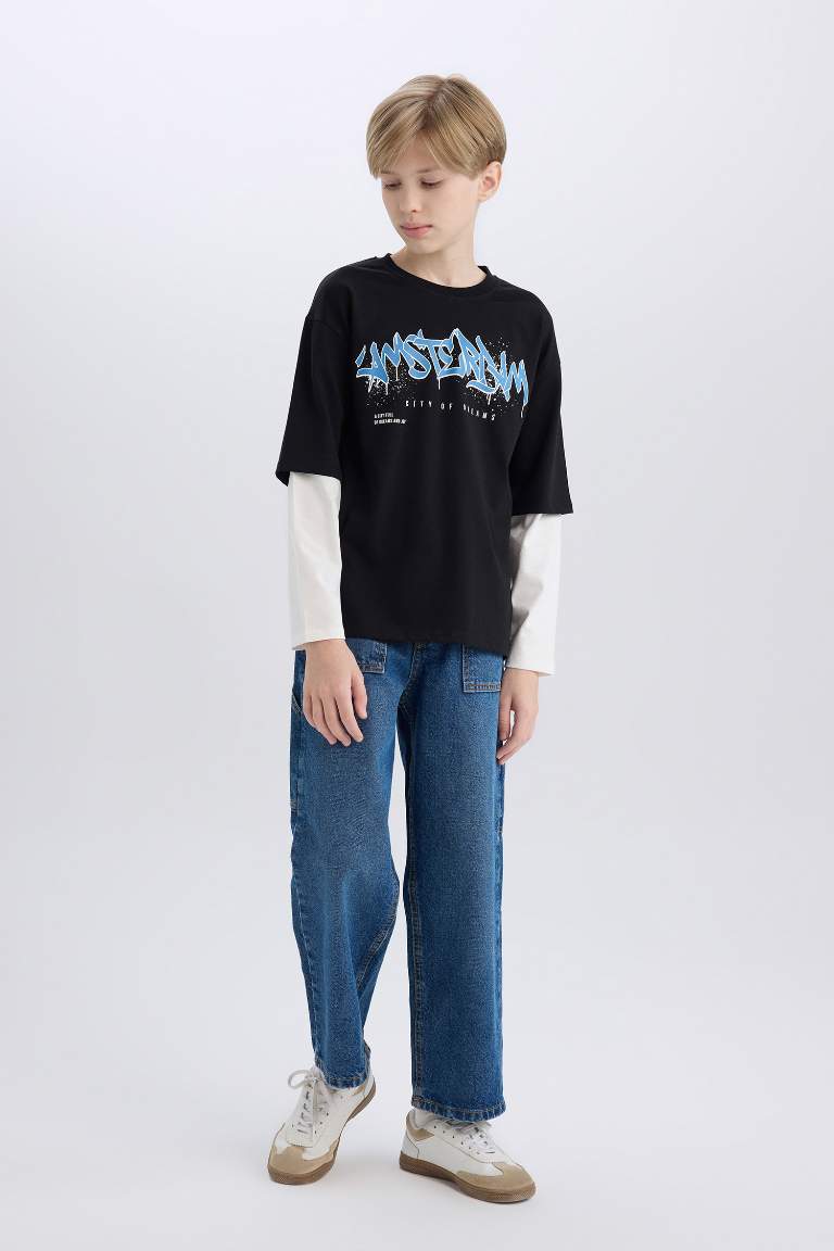 Boy Oversize Fit Crew Neck Printed Long Sleeve T-Shirt