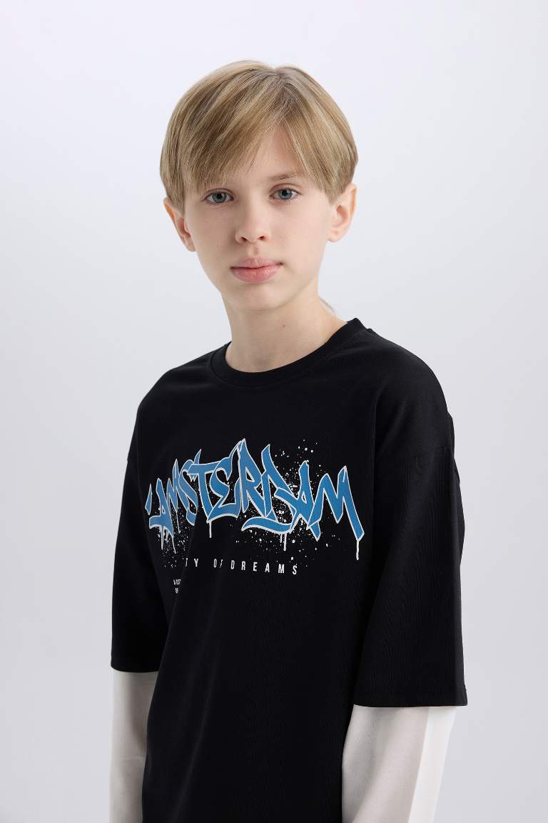 Boy Oversize Fit Crew Neck Printed Long Sleeve T-Shirt