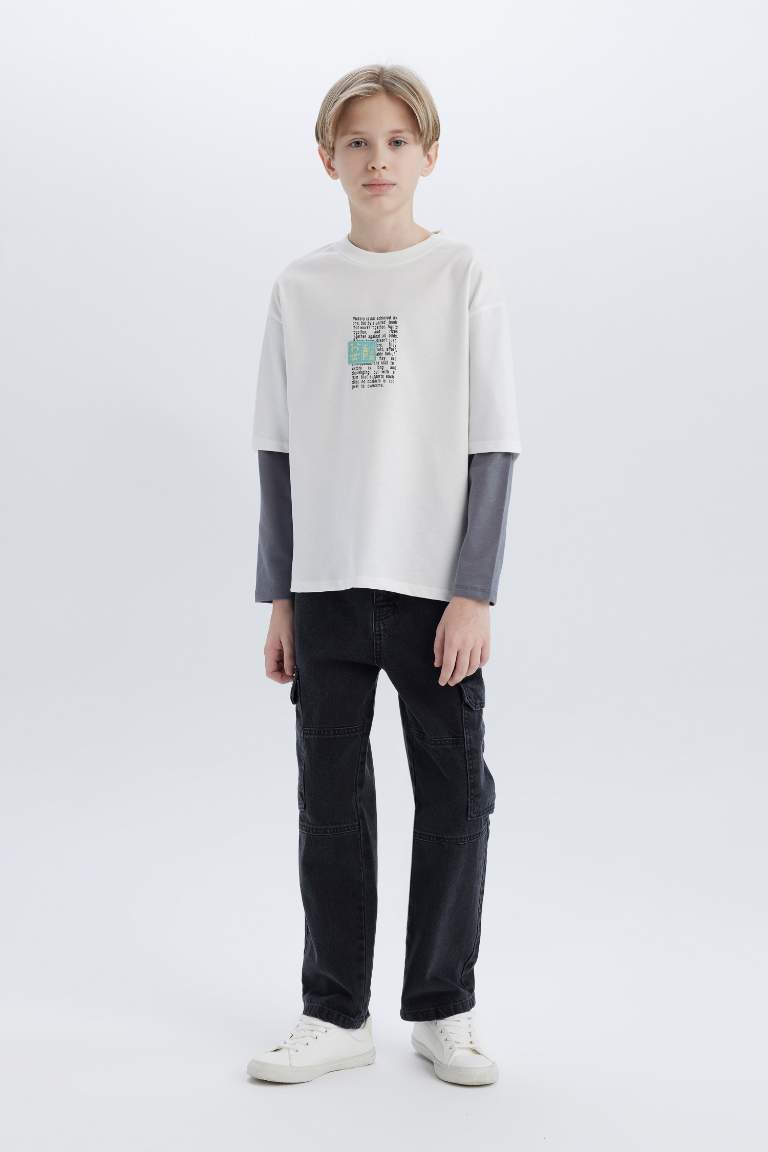 Boy Oversize Fit Crew Neck Long Sleeve T-Shirt