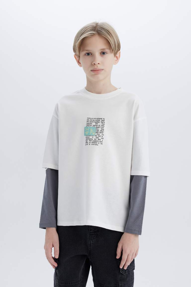 Boy Oversize Fit Crew Neck Long Sleeve T-Shirt