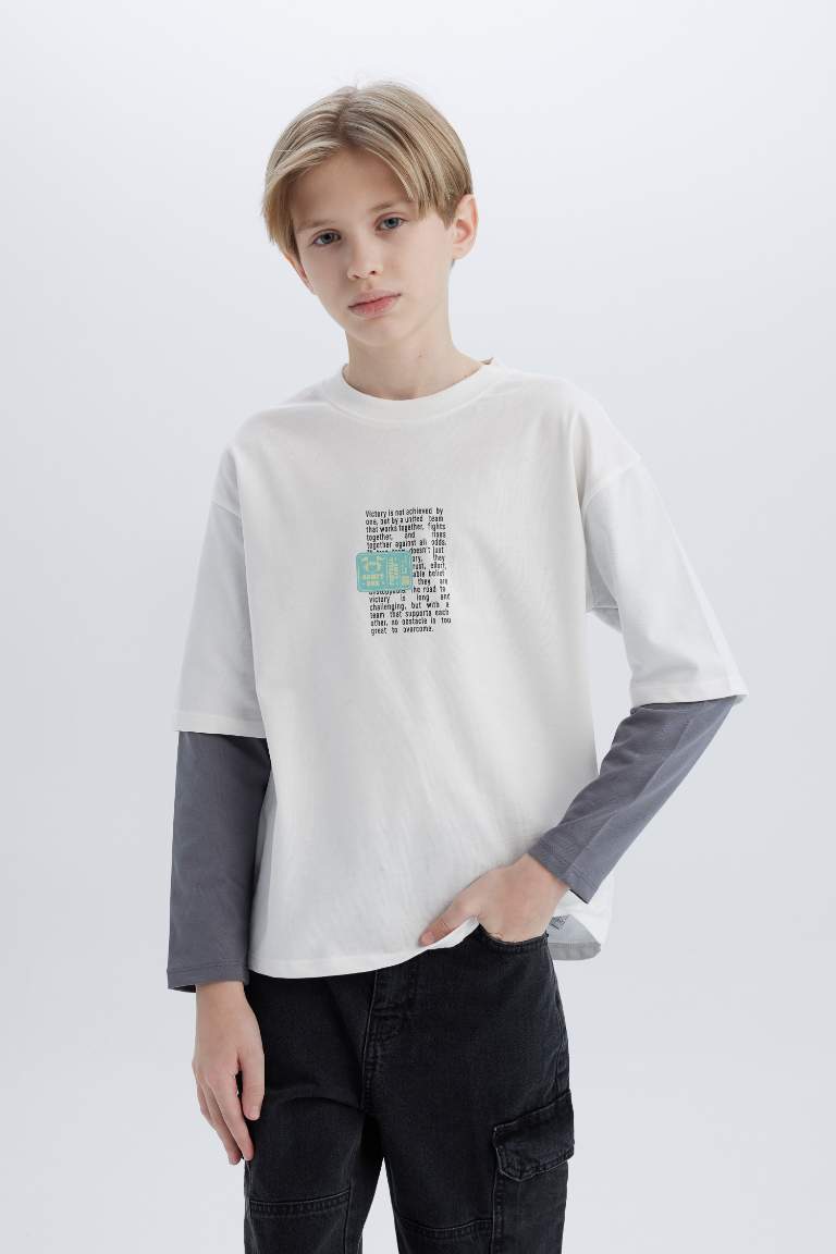 Boy Oversize Fit Crew Neck Long Sleeve T-Shirt