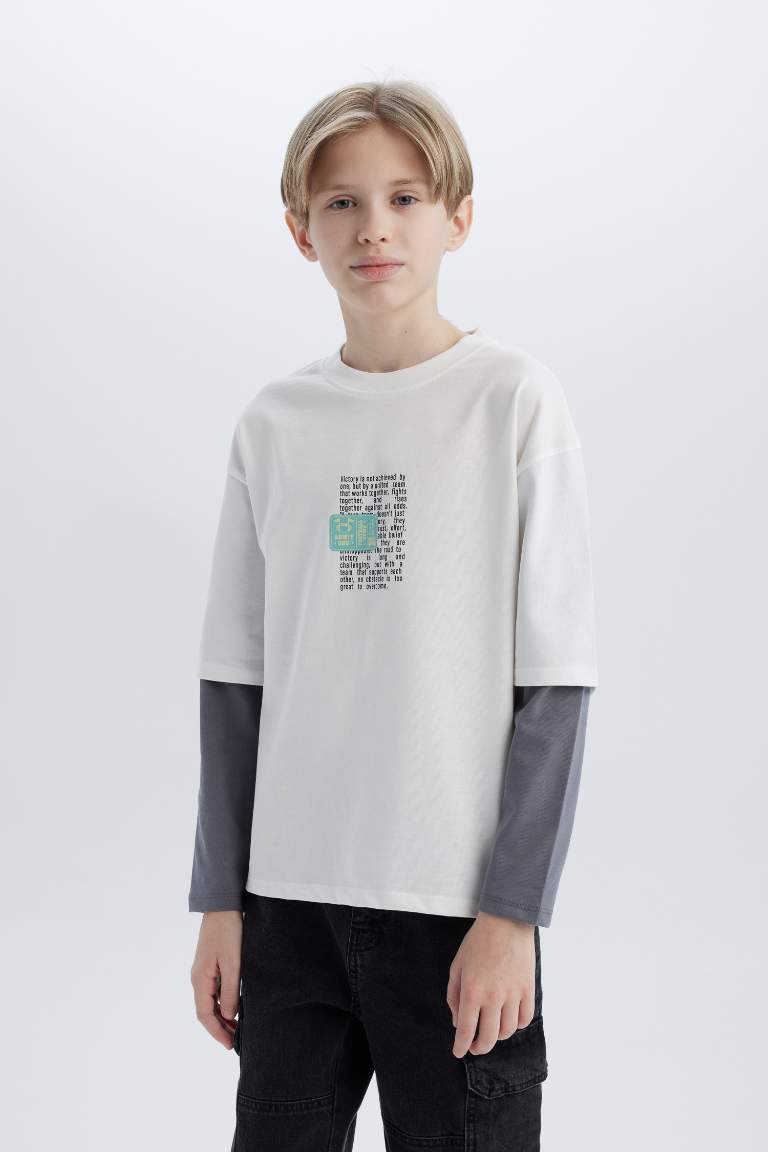 Boy Oversize Fit Crew Neck Long Sleeve T-Shirt