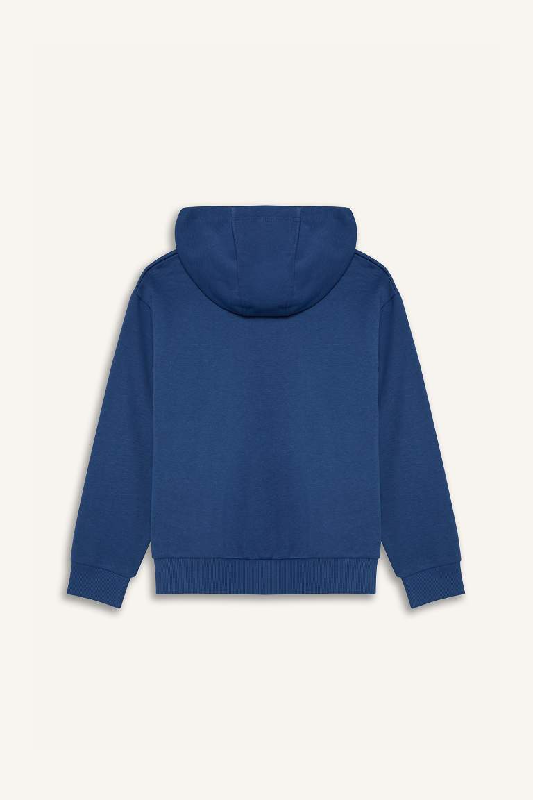 Boy Hooded Kangaroo Pocket Printed Sweatshirt