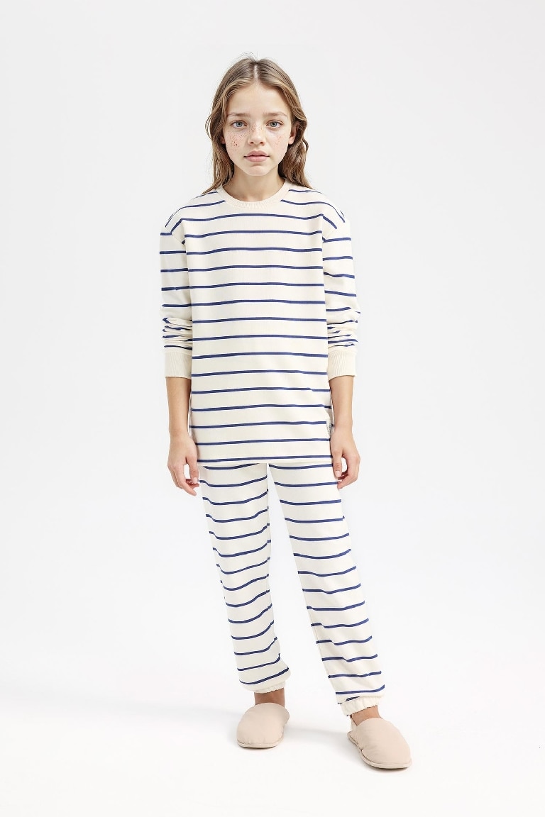 Girl Striped Top Bottom 2 Piece Pajama Set