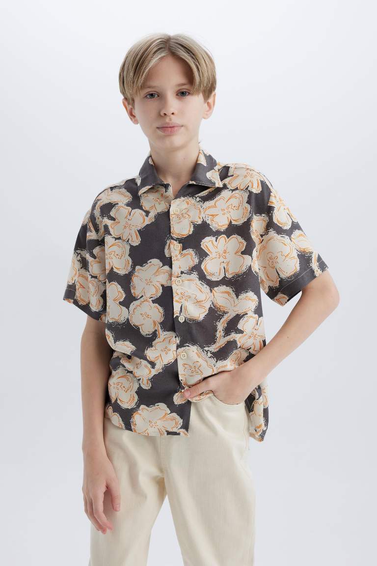 Boy Oversize Fit Polo Collar Viscose Shirt