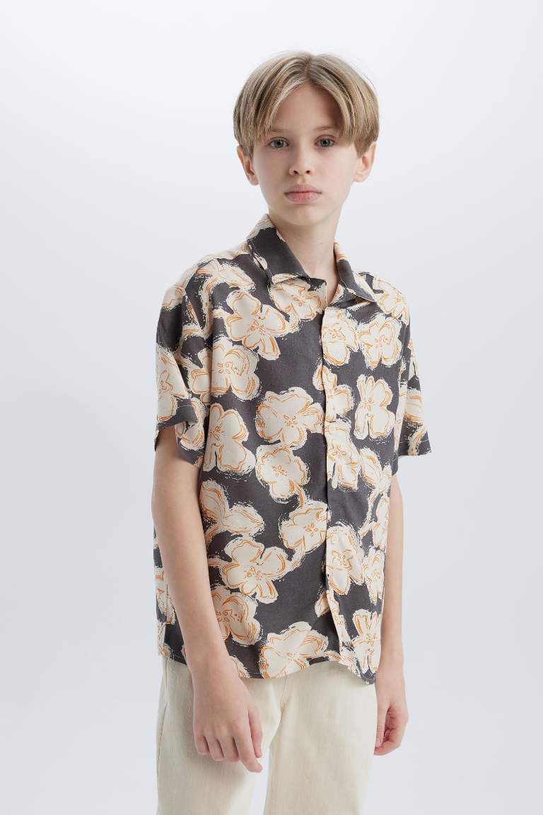 Boy Oversize Fit Polo Collar Viscose Shirt