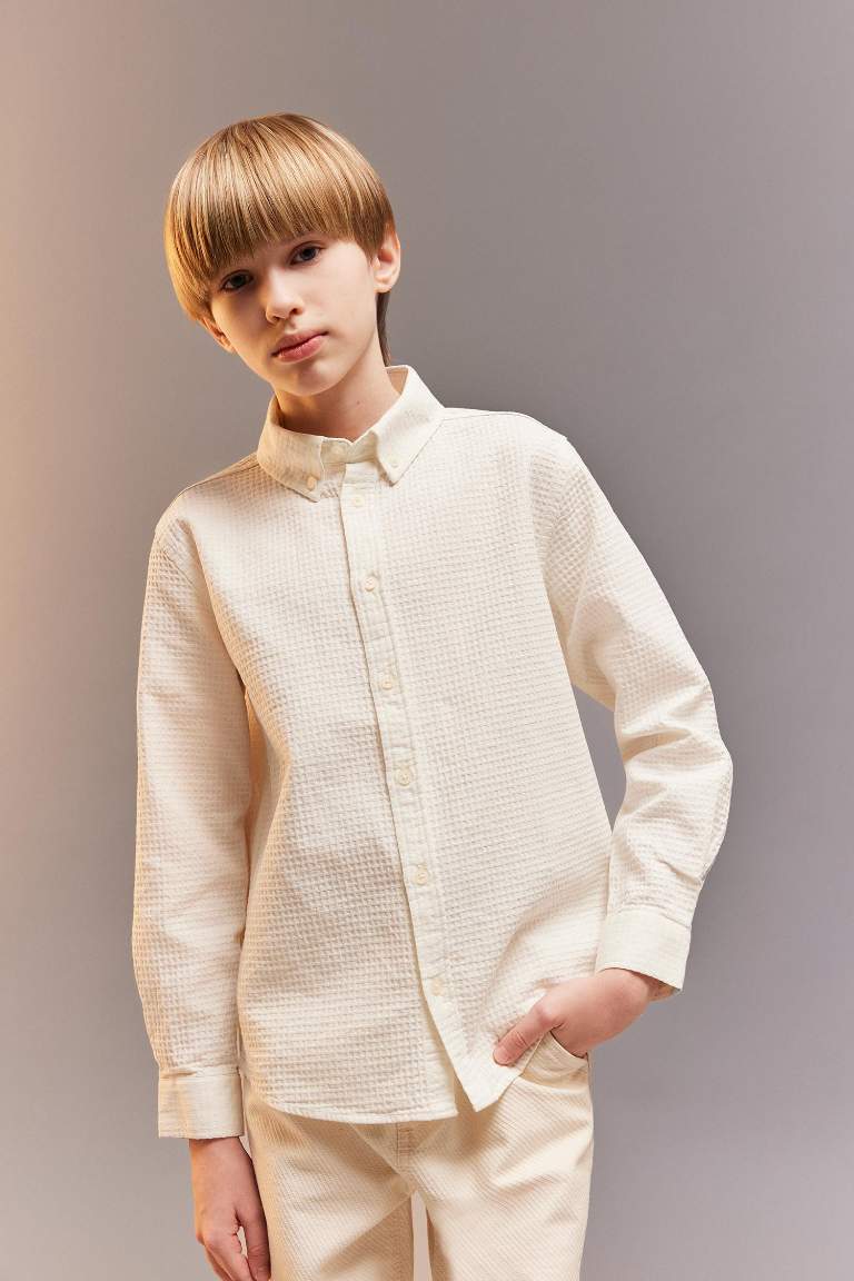 Boy Regular Fit Polo Collar Textured Shirt