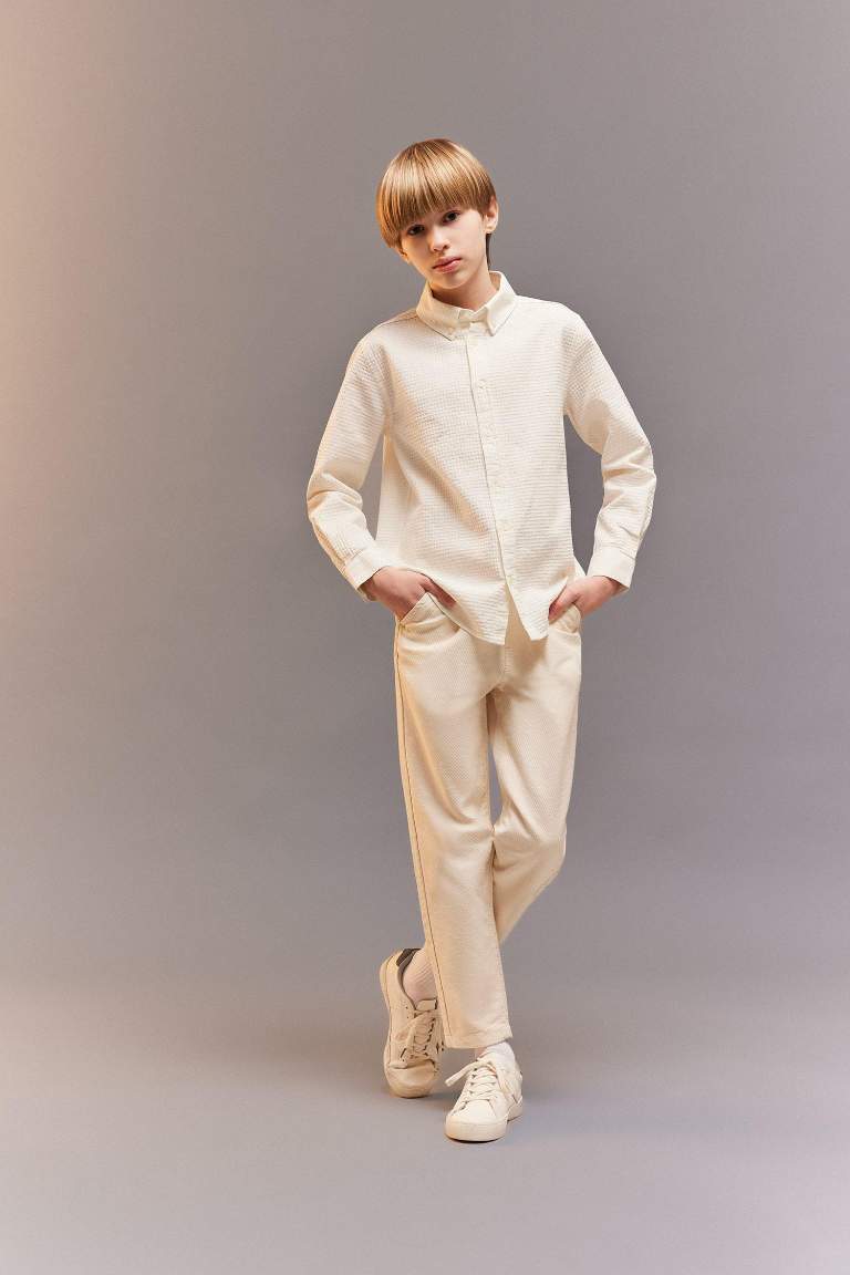 Boy Regular Fit Polo Collar Textured Shirt