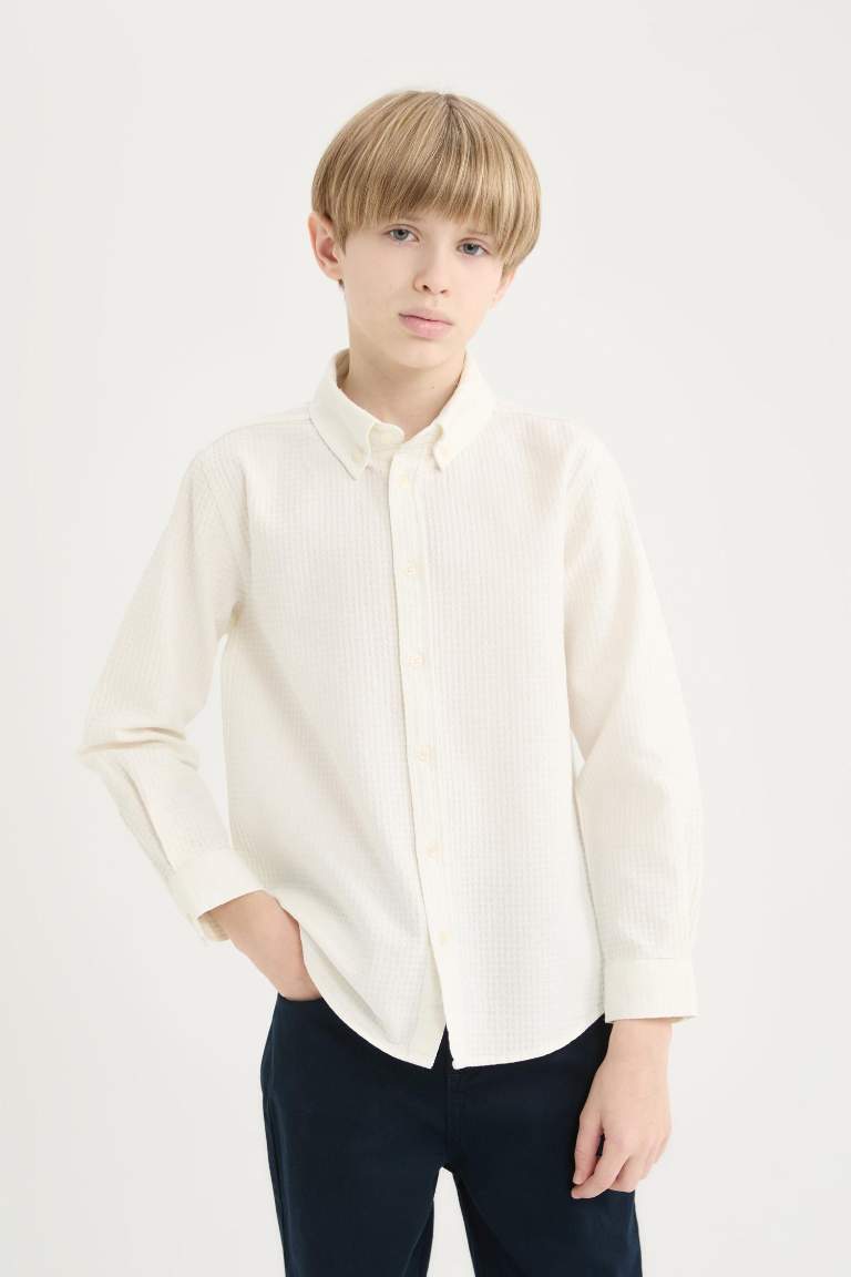 Boy Regular Fit Polo Collar Textured Shirt