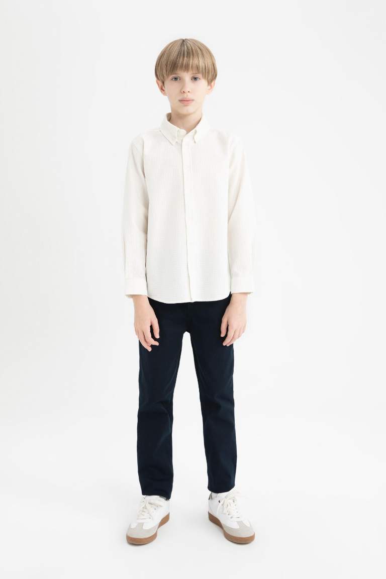 Boy Regular Fit Polo Collar Textured Shirt