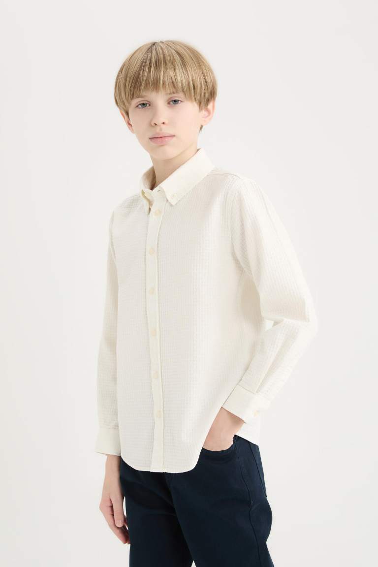 Boy Regular Fit Polo Collar Textured Shirt