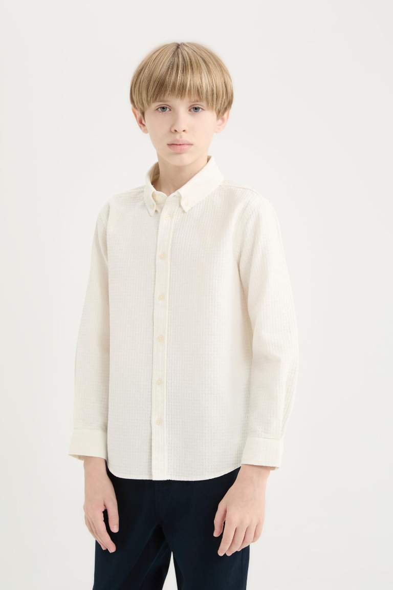 Boy Regular Fit Polo Collar Textured Shirt