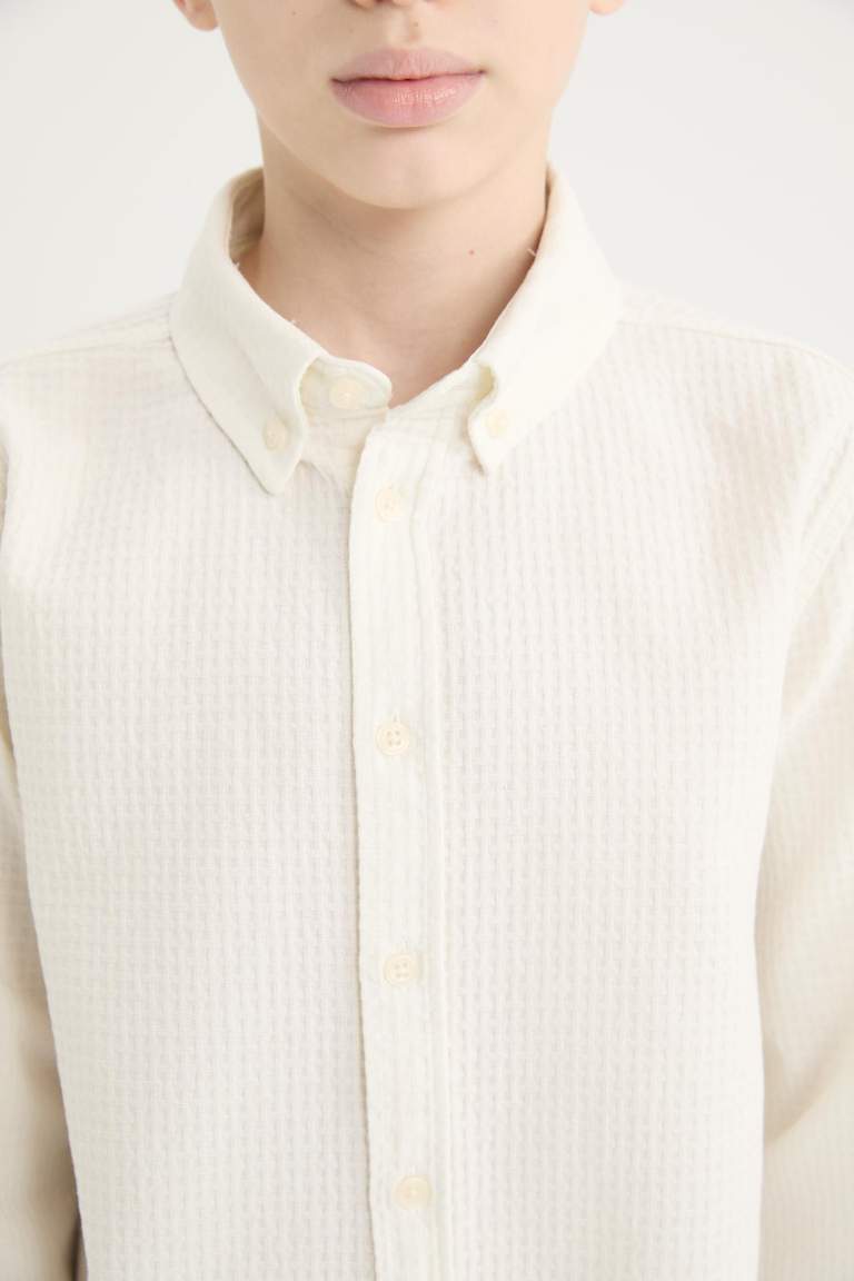 Boy Regular Fit Polo Collar Textured Shirt