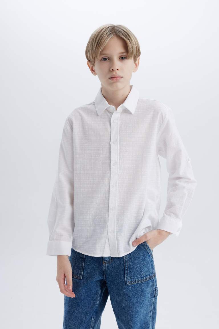 Boy Regular Fit Polo Collar Textured Shirt