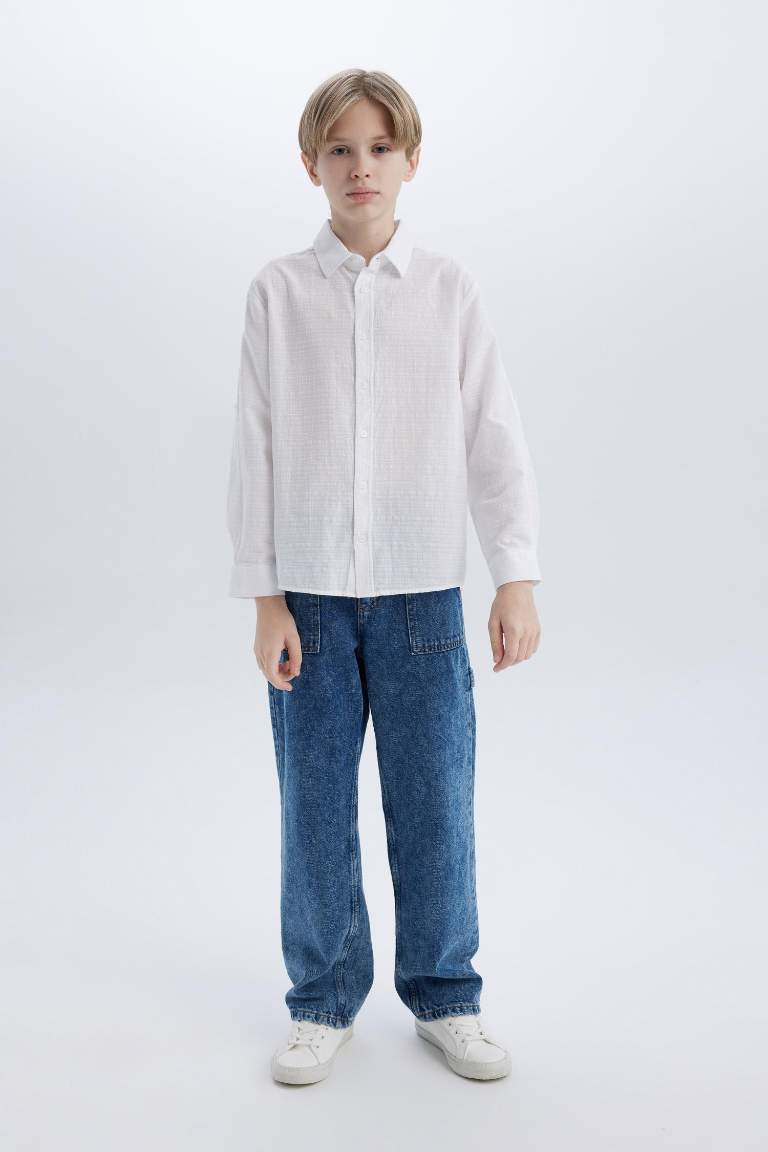 Boy Regular Fit Polo Collar Textured Shirt