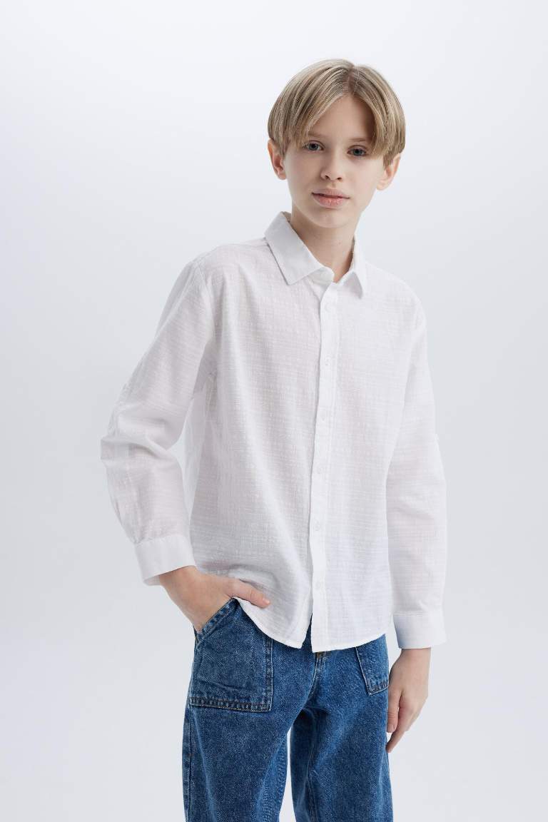 Boy Regular Fit Polo Collar Textured Shirt