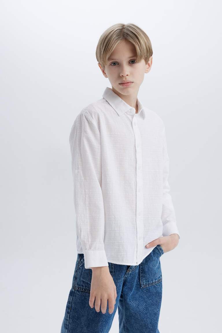 Boy Regular Fit Polo Collar Textured Shirt