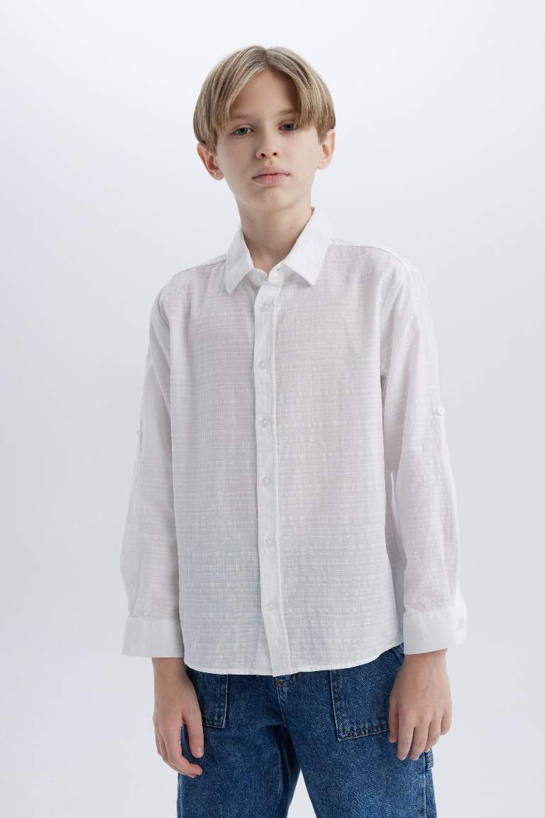 Boy Regular Fit Polo Collar Textured Shirt