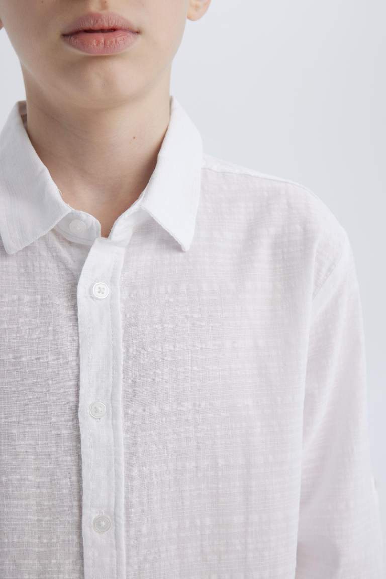 Boy Regular Fit Polo Collar Textured Shirt