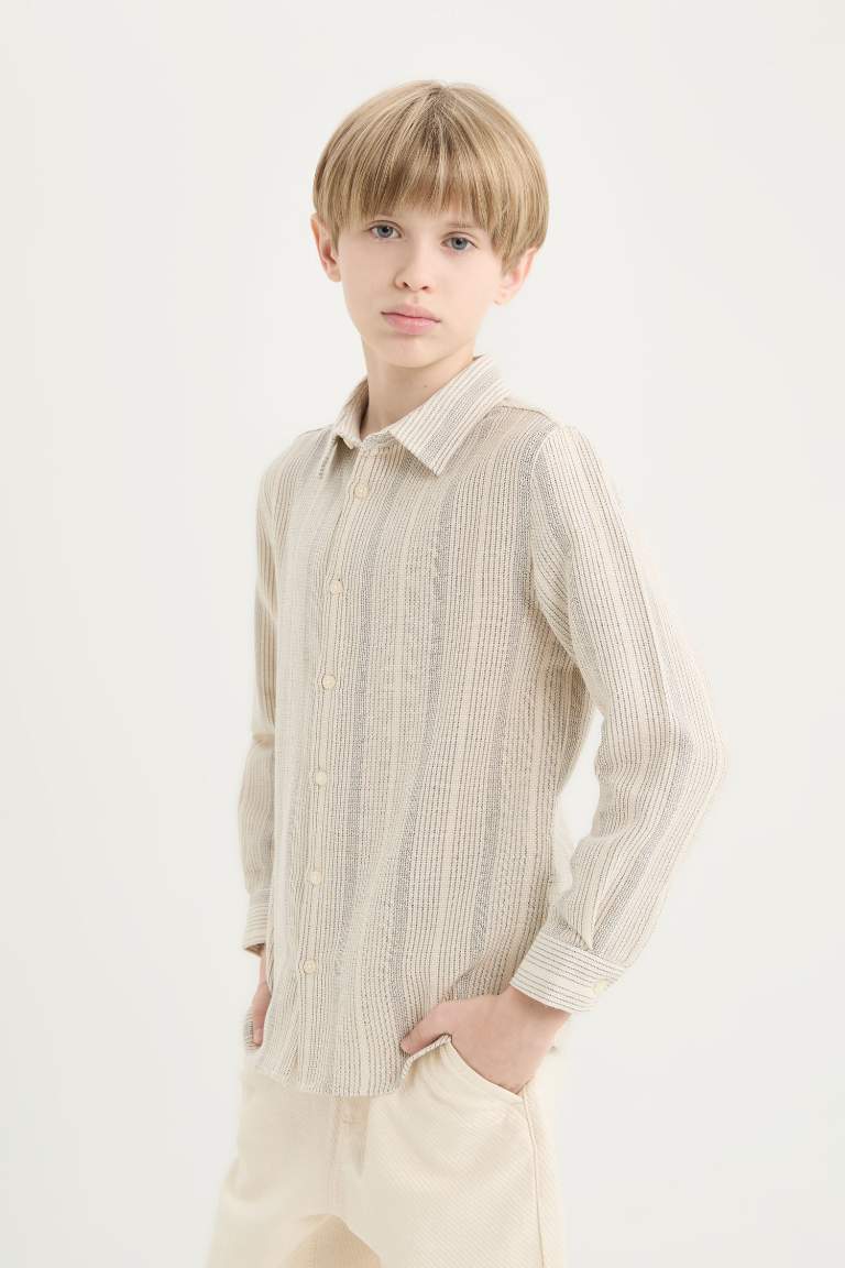 Boy Regular Fit Polo Collar Striped Shirt